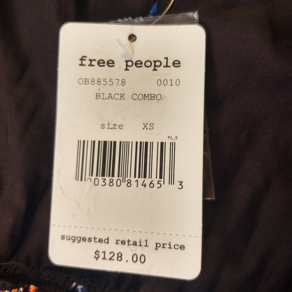 NWT FREE PEOPLE Black Floral Star Pattern Smocked Bodice Mini Dress Size XSmall - Picture 7 of 13